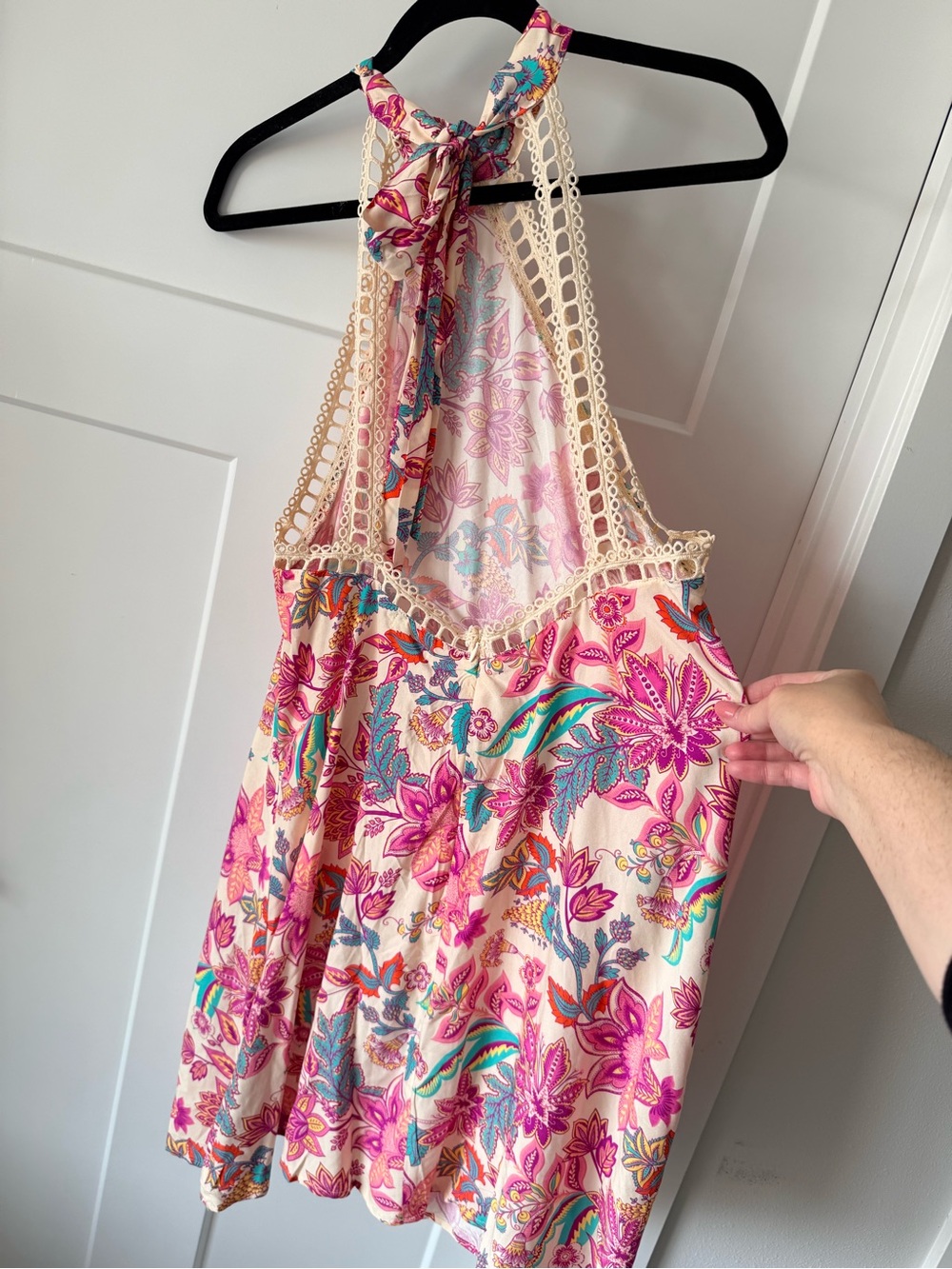 Cupshe Floral Halter Neck Swing Dress - Cream & Pink NWT Size Large - Picture 5 of 10